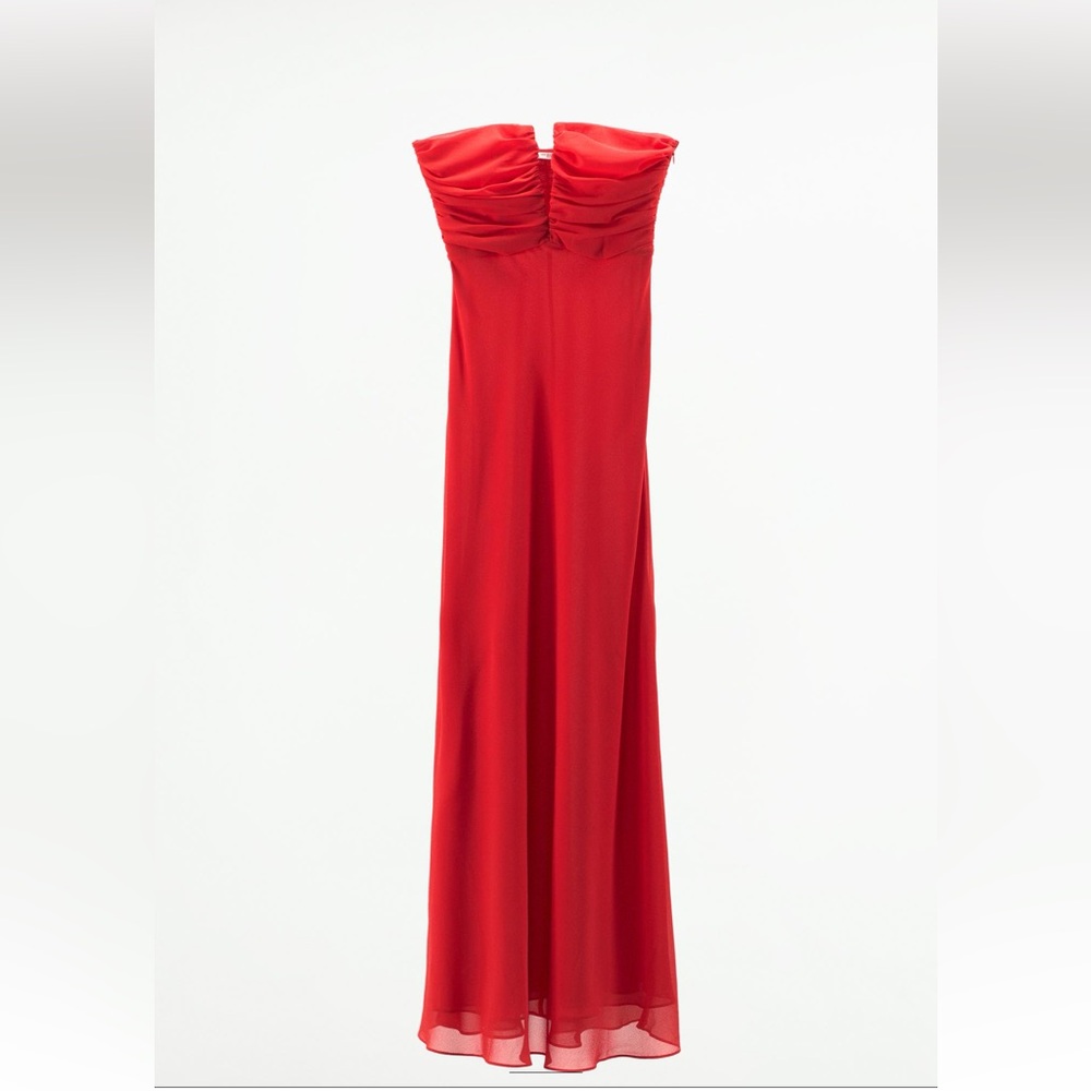 ZARA RED RUCHED STRAPLESS DRESS - Picture 15 of 16
